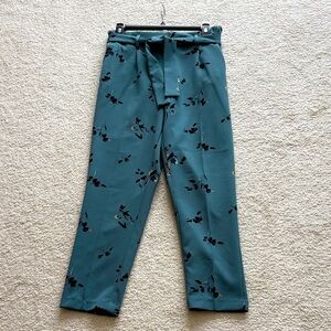 Elegant Floral Teal Trousers